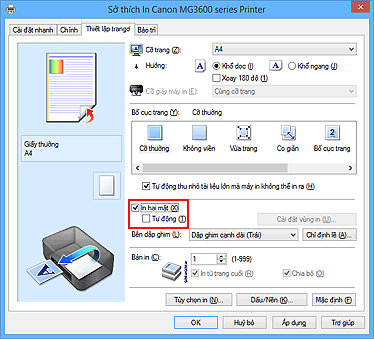 hình: Hộp kiểm In hai mặt trên thanh Thiết lập trang