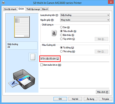 hình: Hộp kiểm In cấp độ xám trên thanh Chính