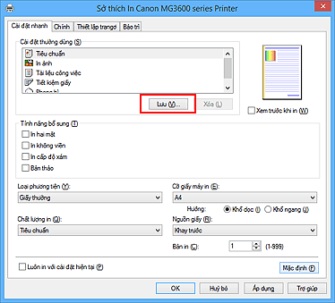 hình: Lưu... trên thanh Cài đặt nhanh