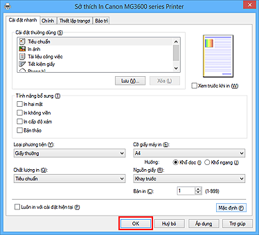 hình: OK trên thanh Cài đặt nhanh