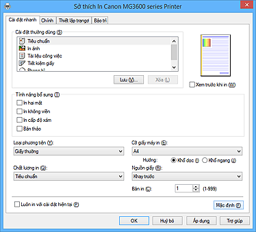hình: Thanh Cài đặt nhanh