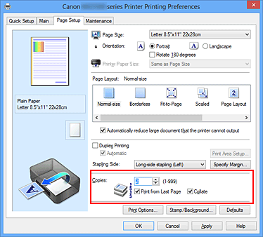 figure:Copies on the Page Setup tab