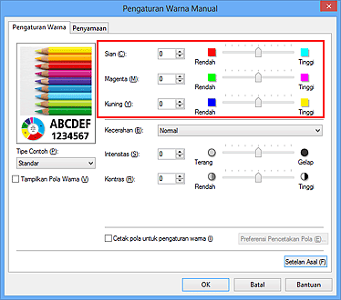 gambar: Keseimbangan warna pada kotak dialog Pengaturan Warna Manual