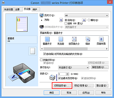 插图：“页设置”选项卡上的“打印选项...”