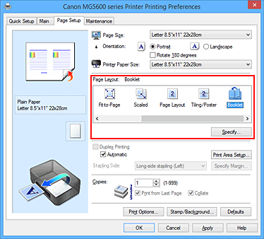 фигура: Избор на „Booklet” за „Page Layout” в раздела „Page Setup”