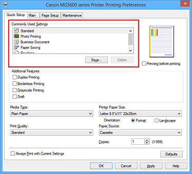 figura:Commonly Used Settings din fila Quick Setup