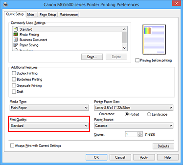 figura:Print Quality din fila Quick Setup