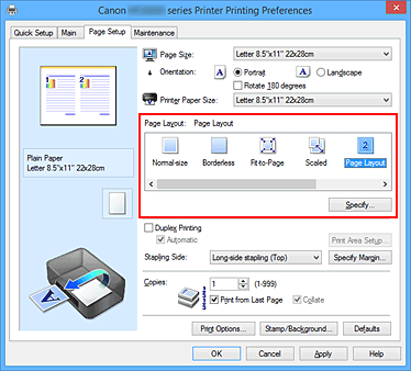 figure:Select Page Layout for Page Layout on the Page Setup tab