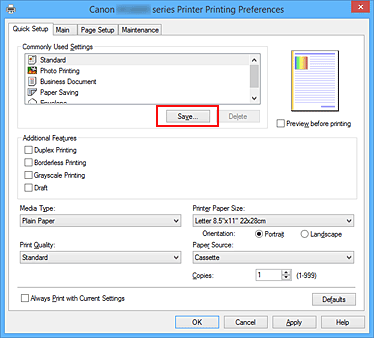 figure:Save... on the Quick Setup tab