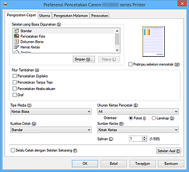 gambar: Tab Pengesetan Cepat