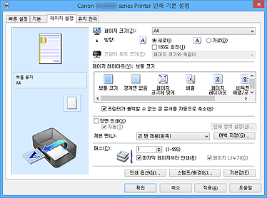 그림: [페이지 설정] 탭