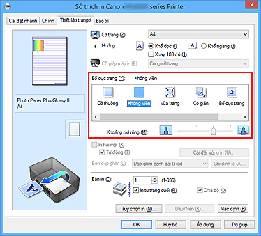 hình: Chọn Không viền cho Bố cục trang trên thanh Thiết lập trang