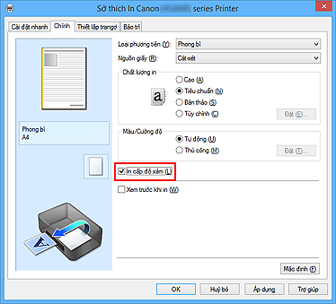 hình: Hộp kiểm In cấp độ xám trên thanh Chính