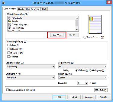 hình: Lưu... trên thanh Cài đặt nhanh