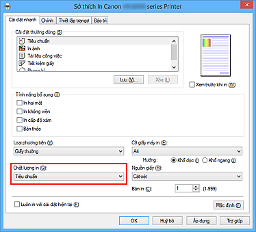 hình: Chất lượng in trên thanh Cài đặt nhanh