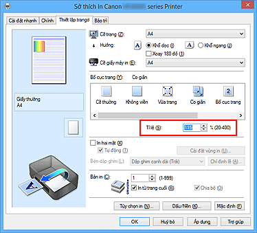 hình: Tỉ lệ trên thanh Thiết lập trang