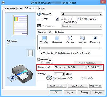 hình: Bên dập ghim trên thanh Thiết lập trang