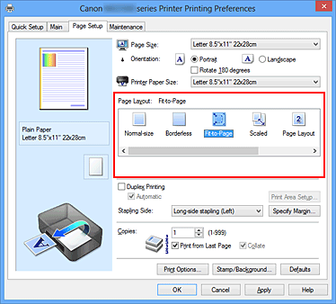 figure:Select Fit-to-Page for Page Layout on the Page Setup tab