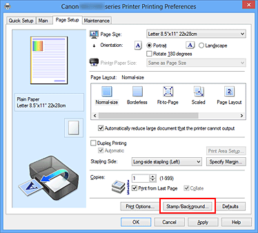 figure:Stamp/Background... on the Page Setup tab