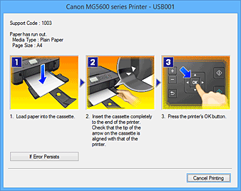 фигура: Дисплей за грешки на Canon IJ Status Monitor