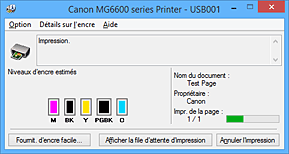 figure : Écran d'état d'imprimante Canon IJ