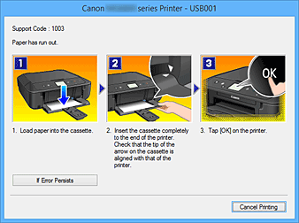 фигура: Дисплей за грешки на Canon IJ Status Monitor