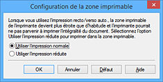 figure : Boîte de dialogue Configuration de la zone imprimable