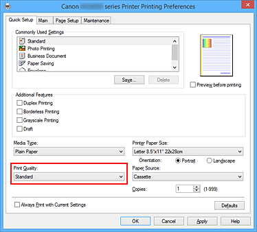 figura:Print Quality din fila Quick Setup