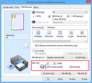 hình: Bản in trên thanh Thiết lập trang