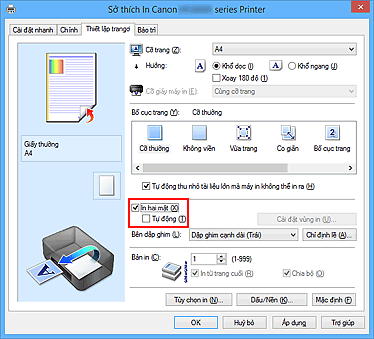 hình: Hộp kiểm In hai mặt trên thanh Thiết lập trang