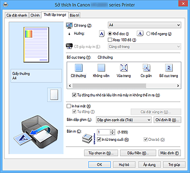 hình: Thanh Thiết lập trang