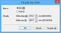 hình: Hộp thoại Cỡ giấy tùy chỉnh