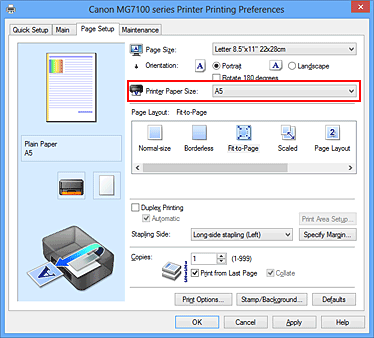 фигура: „Printer Paper Size” в раздела „Page Setup”