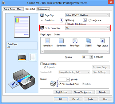 фигура: &bdquo;Printer Paper Size&rdquo; в раздела &bdquo;Page Setup&rdquo;