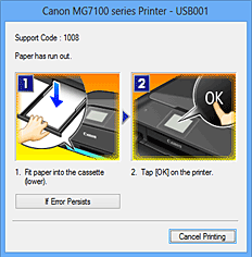 фигура: Дисплей за грешки на Canon IJ Status Monitor