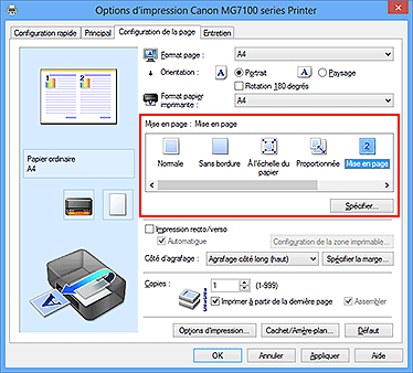 figure : Sélectionnez Mise en page comme Mise en page dans l'onglet Configuration de la page