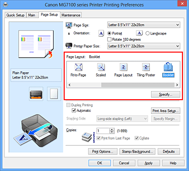 figure:Select Booklet for Page Layout on the Page Setup tab
