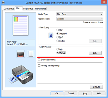 figure:Select Manual for Color/Intensity on the Main tab