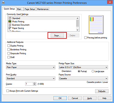 figure:Save... on the Quick Setup tab