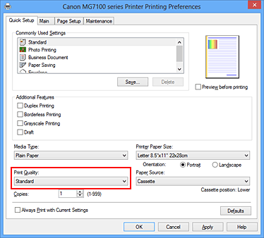 figure:Print Quality on the Quick Setup tab