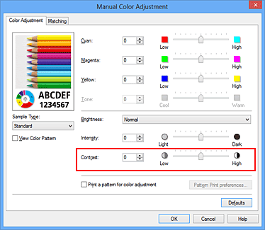 figura:Contrast din caseta de dialog Manual Color Adjustment