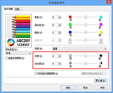 插图：“手动色彩调节”对话框中的浓度/对比度