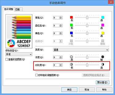 插图：“手动色彩调节”对话框中的“对比度”