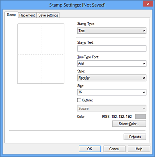 slika: pogovorno okno Stamp Settings