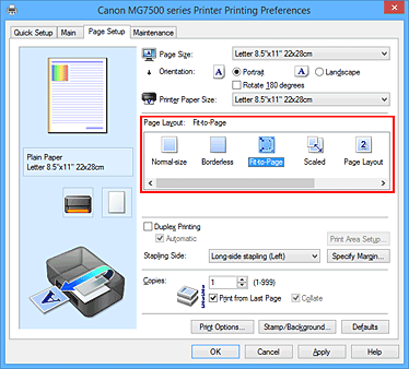 фигура: Избиране на „Fit-to-Page” за „Page Layout” в раздела „Page Setup”