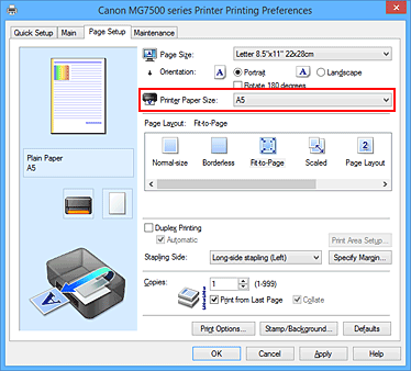 фигура: „Printer Paper Size” в раздела „Page Setup”