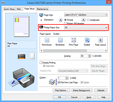 фигура: „Printer Paper Size” в раздела „Page Setup”