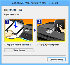 фигура: Дисплей за грешки на Canon IJ Status Monitor