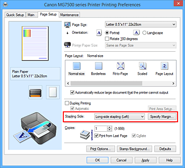 figure:Stapling Side on the Page Setup tab