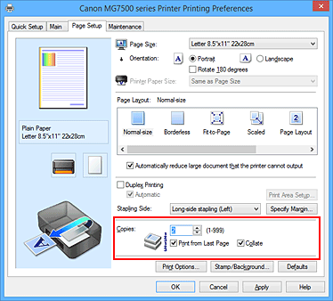 Imagen: Copias de la ficha Configurar página